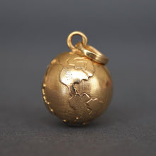 Load image into Gallery viewer, vintage globe world orb pendant Florentine finish 18k 18ct gold jewellery jewelry map
