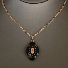 Load image into Gallery viewer, Antique Victorian enamel &amp; ruby mourning locket in 14ct gold
