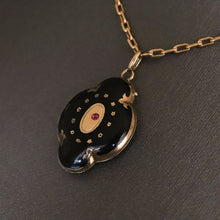 Load image into Gallery viewer, Antique Victorian enamel &amp; ruby mourning locket in 14ct gold
