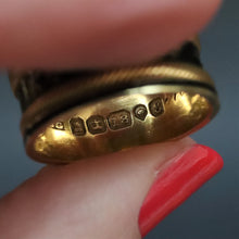 Load image into Gallery viewer, Antique Georgian mourning ring with black enamel in 18ct gold
