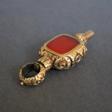 Load image into Gallery viewer, Antique Victorian era watch key with carnelian &amp; gold casing
