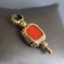 Load image into Gallery viewer, Antique Victorian era watch key with carnelian &amp; gold casing
