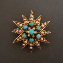 Load image into Gallery viewer, Antique Victorian turquoise star converter pendant in 15ct gold
