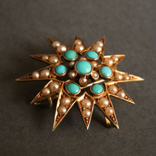 Load image into Gallery viewer, Antique Victorian turquoise star converter pendant in 15ct gold
