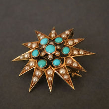 Load image into Gallery viewer, Antique Victorian turquoise star converter pendant in 15ct gold
