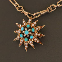 Load image into Gallery viewer, Antique Victorian turquoise star converter pendant in 15ct gold
