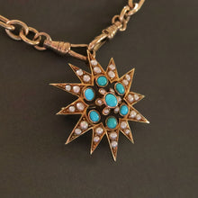 Load image into Gallery viewer, Antique Victorian turquoise star converter pendant in 15ct gold
