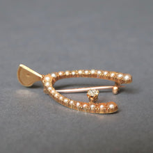 Load image into Gallery viewer, Antique Victorian era diamond &amp; pearl wishbone brooch in 15ct gold
