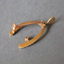 Load image into Gallery viewer, Antique Victorian era diamond &amp; pearl wishbone brooch in 15ct gold
