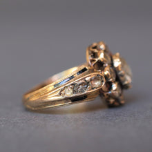 Load image into Gallery viewer, Antique Georgian era diamond (0.8ct) halo ring in 18ct gold
