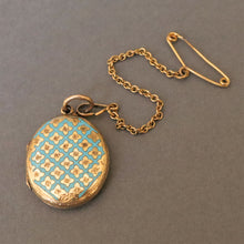 Load image into Gallery viewer, Antique Victorian era blue enamel lattice locket in 18ct gold
