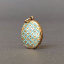 Load image into Gallery viewer, Antique Victorian era blue enamel lattice locket in 18ct gold
