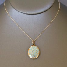 Load image into Gallery viewer, Antique Victorian era blue enamel lattice locket in 18ct gold
