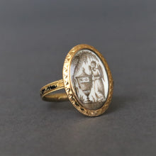 Load image into Gallery viewer, Antique Georgian sepia mourning ring with angel in 14ct gold
