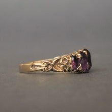 Load image into Gallery viewer, Vintage amethyst half hoop ring in 9ct gold
