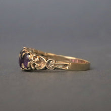 Load image into Gallery viewer, Vintage amethyst half hoop ring in 9ct gold
