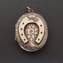 Load image into Gallery viewer, Antique Victorian era horseshoe locket in sterling silver
