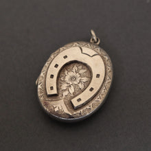 Load image into Gallery viewer, Antique Victorian era horseshoe locket in sterling silver
