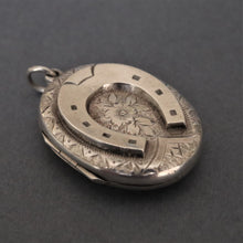 Load image into Gallery viewer, Antique Victorian era horseshoe locket in sterling silver
