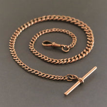 Load image into Gallery viewer, curb chain link t-bar fob short choker rose gold dog clip solid antique albert vintage jewelry jewellery watch chain 9ct 9k
