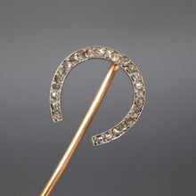 Load image into Gallery viewer, antique Victorian diamond horseshoe pin stickpin 14ct 14k gold vintage jewelry jewellery rose cut luck lucky
