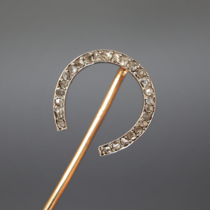 antique Victorian diamond horseshoe pin stickpin 14ct 14k gold vintage jewelry jewellery rose cut luck lucky