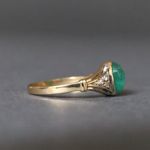 Load image into Gallery viewer, Vintage emerald cabochon ring with diamonds in 14ct gold
