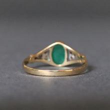 Load image into Gallery viewer, Vintage emerald cabochon ring with diamonds in 14ct gold
