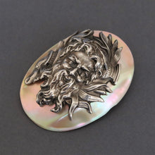 Load image into Gallery viewer, Antique brooch with Dionysus in sterling silver &amp; mother of pearl
