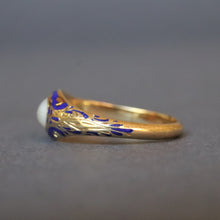 Load image into Gallery viewer, Antique Victorian era blue enamel pinky ring with pearl in 18ct gold
