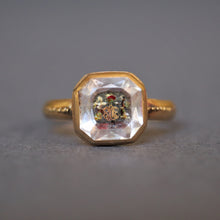 Load image into Gallery viewer, Stuart crystal ring. Antique Stuart crystal ring. Rare antique ring. Rare ring. Rock quartz ring. Rock crystal ring. Gold cipher. Pink foil. Pink foiling. 15ct gold ring. 1700s ring. 1700s jewelry. Stuart period ring. Stuart period jewelry. 18th century ring. 18th century jewelry.
