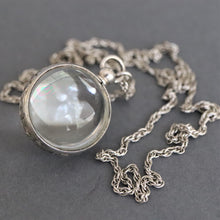 Load image into Gallery viewer, Pool of light. Pools of light. Pool of light pendant. Pool of light locket. Pools of light pendant. Pools of light locket. Vintage pendant. Vintage locket. Silver pendant. Silver locket. Orb pendant. Sphere pendant. Pools of light necklace. Pool of light necklace.
