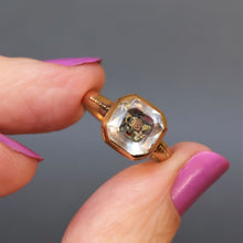 Load image into Gallery viewer, Stuart crystal ring. Antique Stuart crystal ring. Rare antique ring. Rare ring. Rock quartz ring. Rock crystal ring. Gold cipher. Pink foil. Pink foiling. 15ct gold ring. 1700s ring. 1700s jewelry. Stuart period ring. Stuart period jewelry. 18th century ring. 18th century jewelry.
