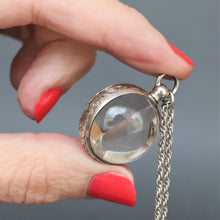 Load image into Gallery viewer, Pool of light. Pools of light. Pool of light pendant. Pool of light locket. Pools of light pendant. Pools of light locket. Vintage pendant. Vintage locket. Silver pendant. Silver locket. Orb pendant. Sphere pendant. Pools of light necklace. Pool of light necklace.
