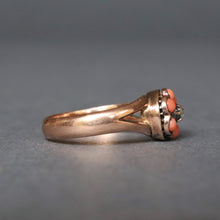 Load image into Gallery viewer, Antique Victorian coral &amp; diamond cluster daisy ring in 9ct gold
