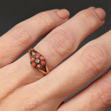 Load image into Gallery viewer, Antique Victorian coral &amp; diamond cluster daisy ring in 9ct gold
