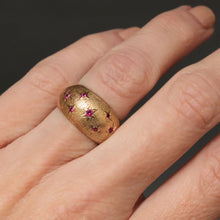 Load image into Gallery viewer, Vintage bombe ring. Vintage dome ring. Vintage spinel dome ring. Vintage spinel bombe ring. Pink spinel ring. Star setting ring. Vintage gold dome ring. Vintage gold bombe ring. Textured gold ring. Stippled gold ring.
