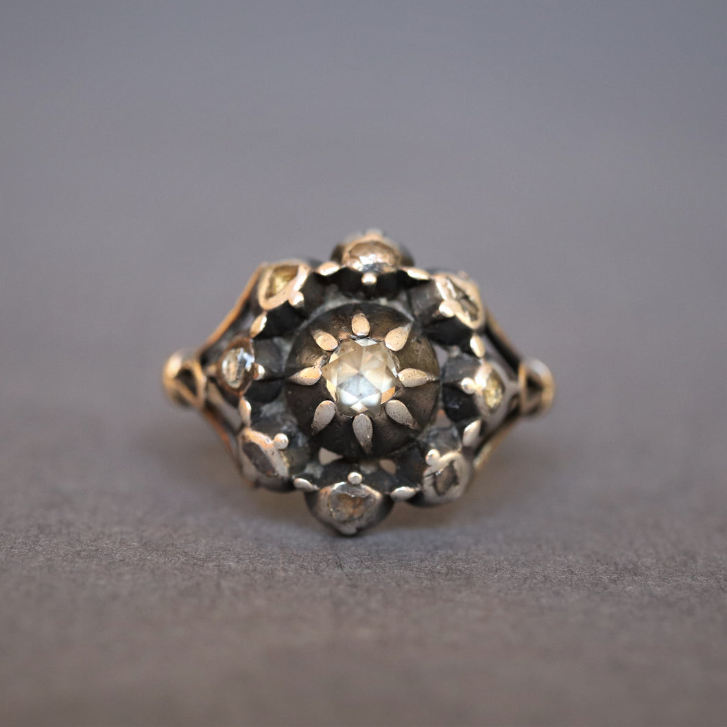 Georgian ring. Antique cluster ring. Georgian cluster ring. Georgian diamond ring. Antique diamond ring. Georgian rose cut diamond ring. Antique diamond halo ring. Antique diamond cluster ring. 