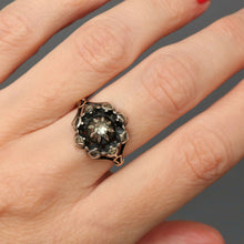 Load image into Gallery viewer, Georgian ring. Antique cluster ring. Georgian cluster ring. Georgian diamond ring. Antique diamond ring. Georgian rose cut diamond ring. Antique diamond halo ring. Antique diamond cluster ring.
