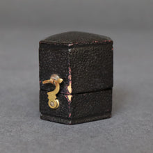 Load image into Gallery viewer, Hexagon shaped box. Hexagon shaped ring box. Antique ring box. Antique ring box. Vintage hexagon shaped ring box. Antique leather ring box. Leather ring box. Black leather ring box. Antique black ring box.
