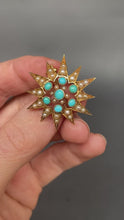 Load and play video in Gallery viewer, Antique Victorian turquoise star converter pendant in 15ct gold
