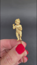Load and play video in Gallery viewer, Antique Victorian pin with carved ivory putti &amp; dove in 14ct gold

