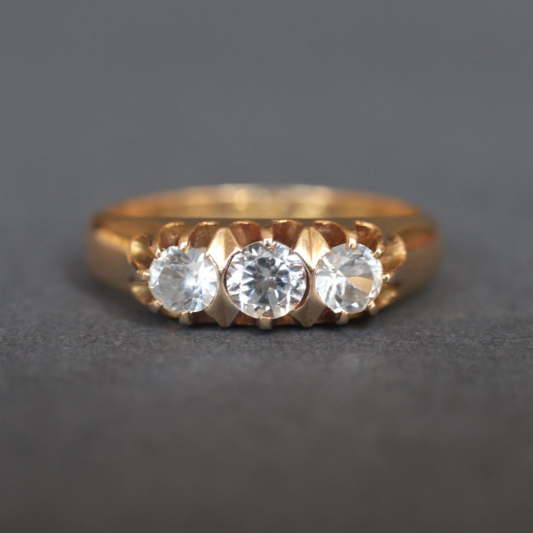 vintage 1930s topaz white sapphire ring stacking band 18k 18ct gold trilogy three stone jewellery jewelry