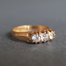 Load image into Gallery viewer, Vintage 1930s topaz &amp; white sapphire trilogy ring in 18ct gold
