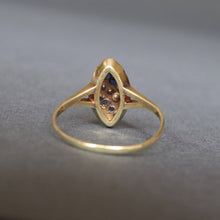 Load image into Gallery viewer, Antique Edwardian era sapphire &amp; pearl navette ring in 14ct gold
