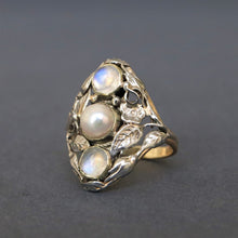 Load image into Gallery viewer, Antique pearl &amp; moonstone ring in 14ct white &amp; yellow gold
