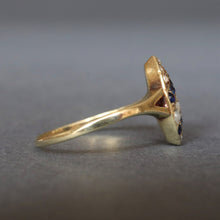 Load image into Gallery viewer, Antique Edwardian era sapphire &amp; pearl navette ring in 14ct gold
