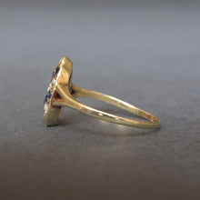 Load image into Gallery viewer, Antique Edwardian era sapphire &amp; pearl navette ring in 14ct gold
