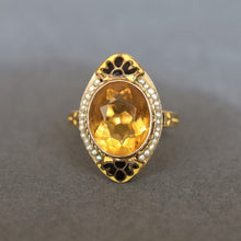 Load image into Gallery viewer, antique vintage art nouveau navette citrine jewelry jewellery ring enamel gold 14ct 14k marquise
