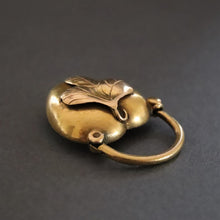 Load image into Gallery viewer, Antique Victorian era puffy heart padlock with ivy leaf in 14ct gold
